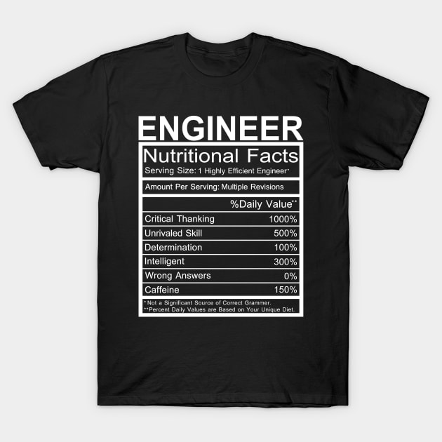 Funny engineer saying, engineer nutritional facts T-Shirt by Moe99